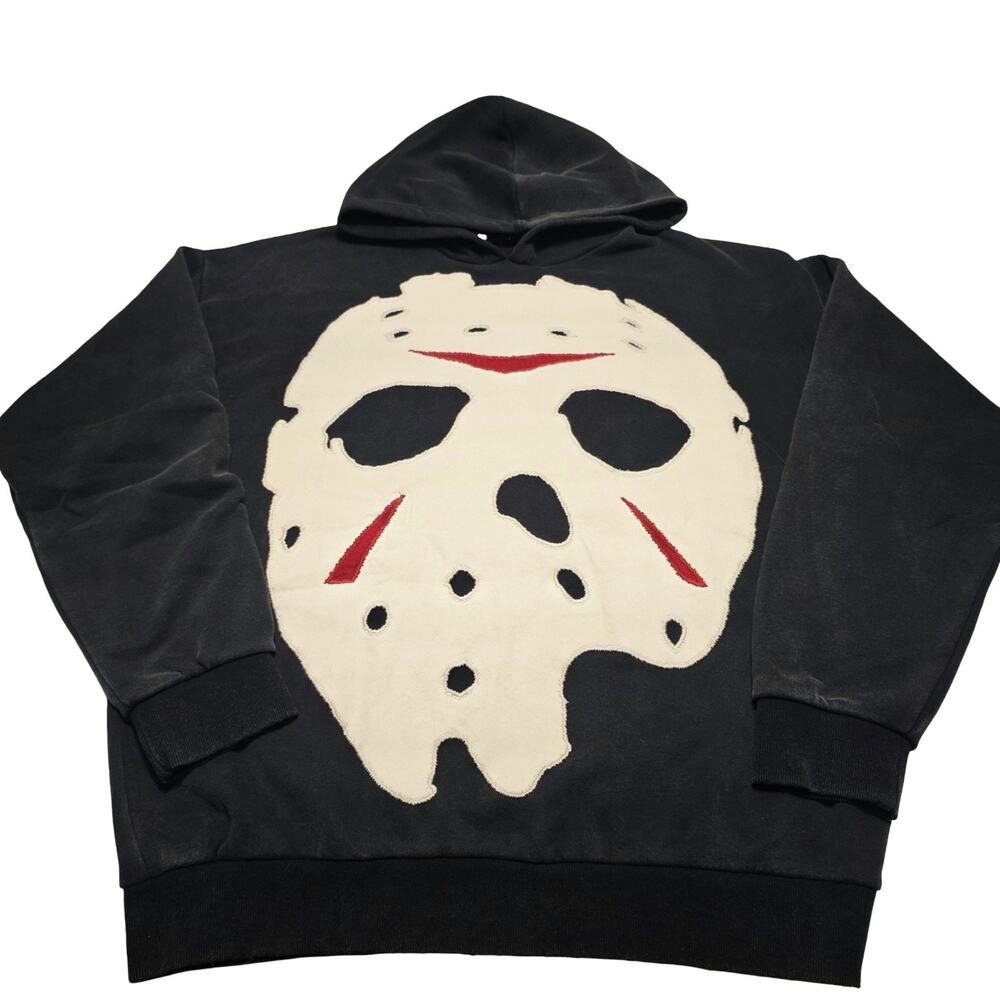 Dolls Kill x Horror Jason Voorhees Mask Stitched Oversized Hoodie Black 2XL